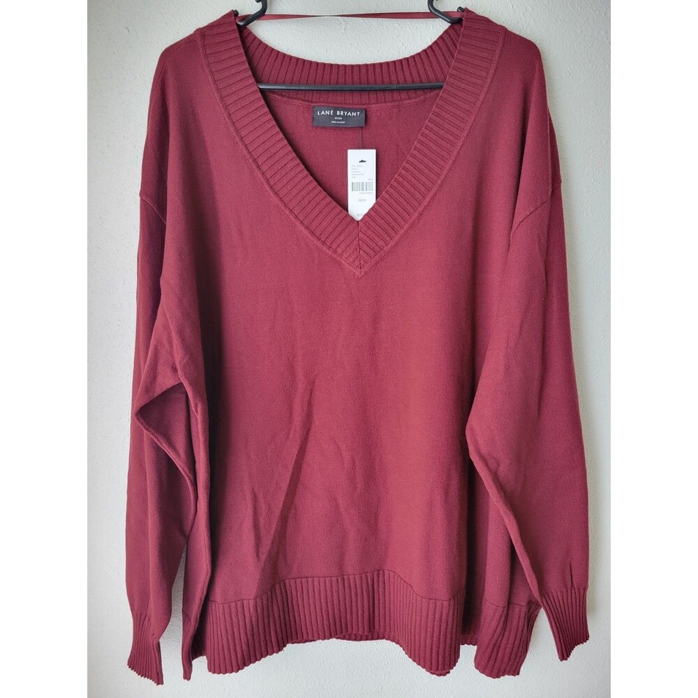 Lane Bryant 22/24 Berry Burgundy V-Neck Sweater Long Sleeve Plus NWT Cozy Knit - Picture 3 of 10